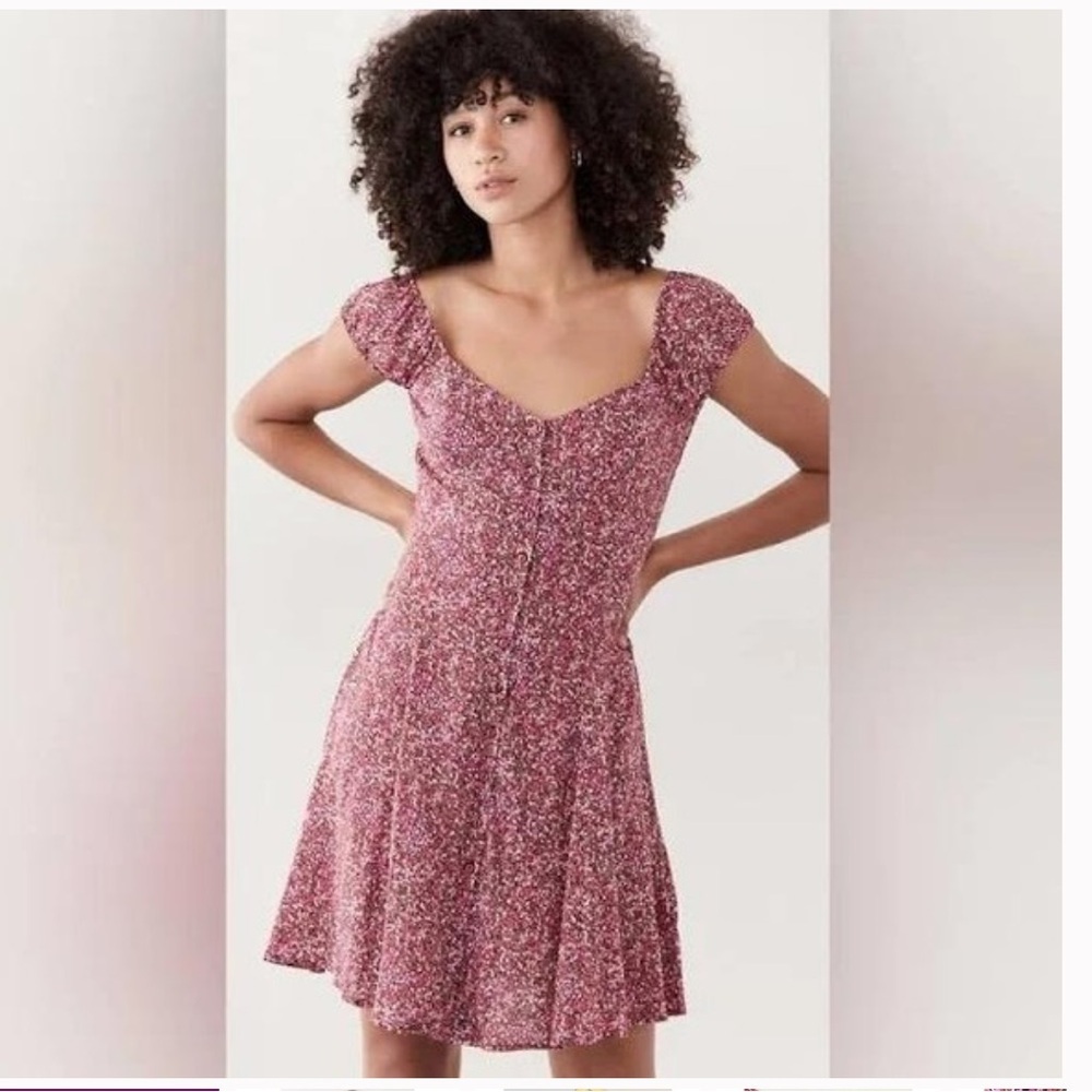 Rolla's Erin Paris Floral Dress Red Button Front Sweetheart Neck Size XS